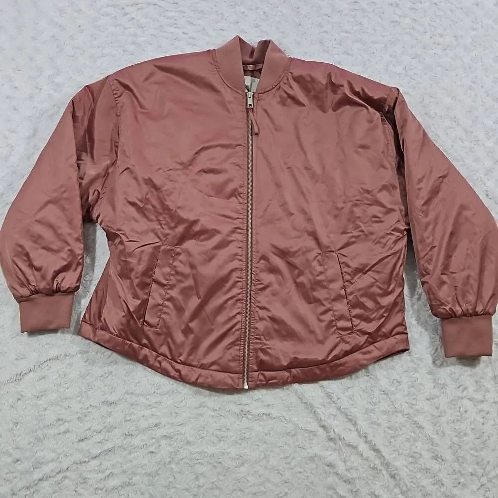 A New Day Water Resistant Bomber Jacket Berry Pink Full Zip Womens Size Small